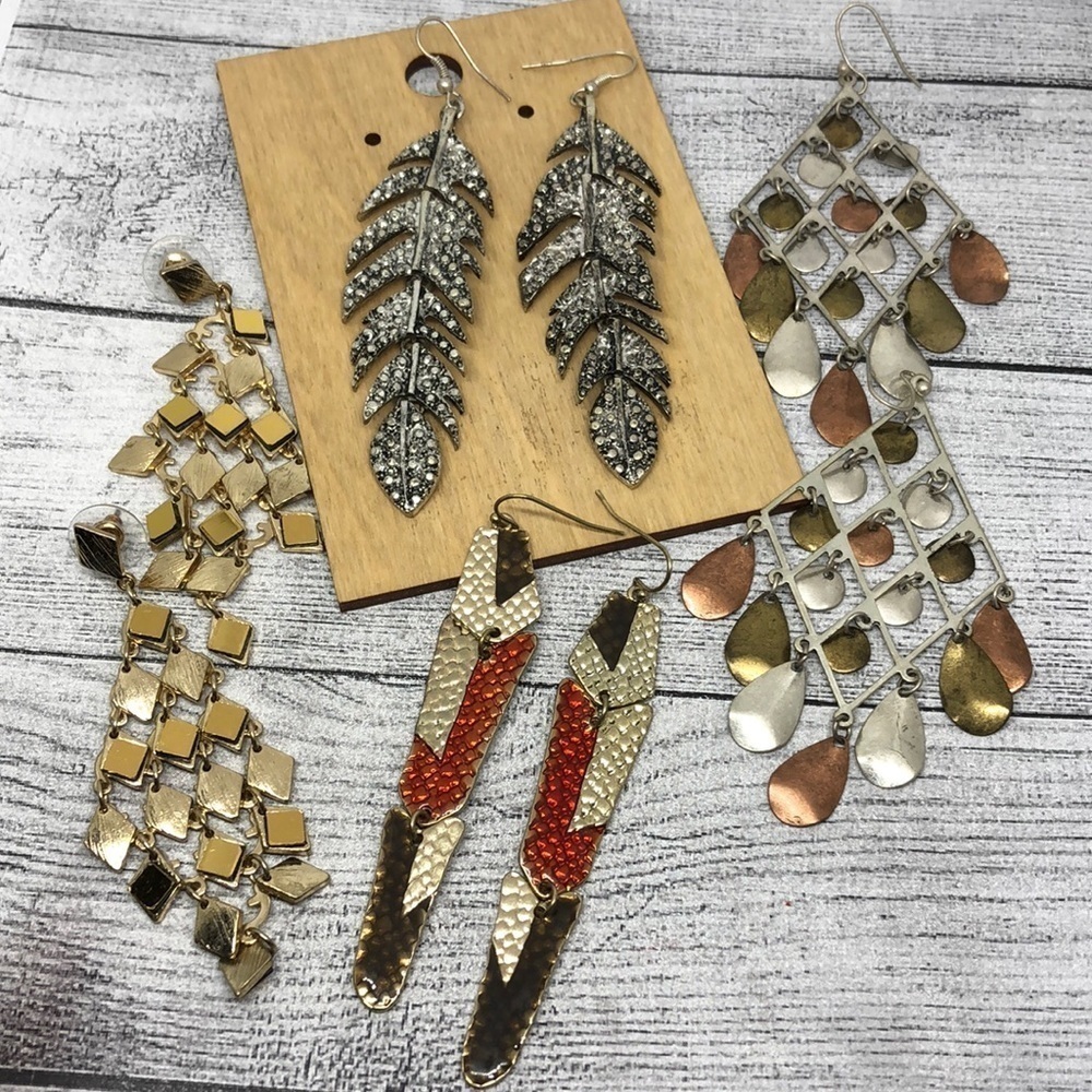 Bundle lot 4 long statement earrings variety boho free spirit dressy dangle drop